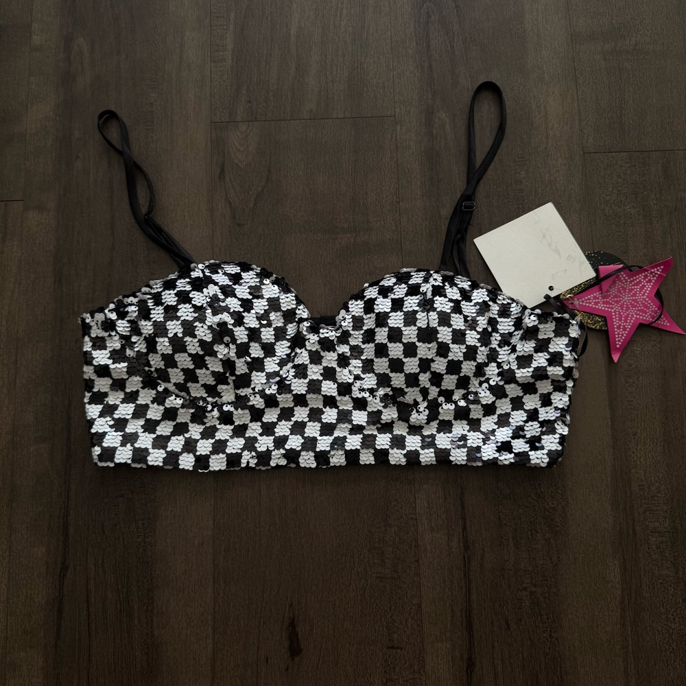 NWT MERAKI SEQUIN CHECKERED CROPPED TOP
